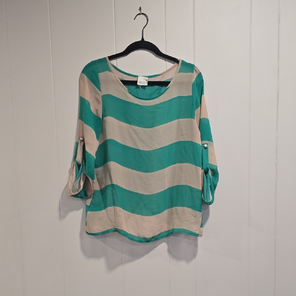 Elegant Green and Cream Striped Blouse